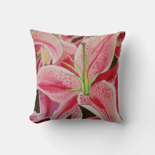 Stargazer pink lily floral throw pillow