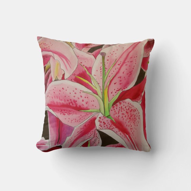 Stargazer pink lily floral throw pillow (Front)