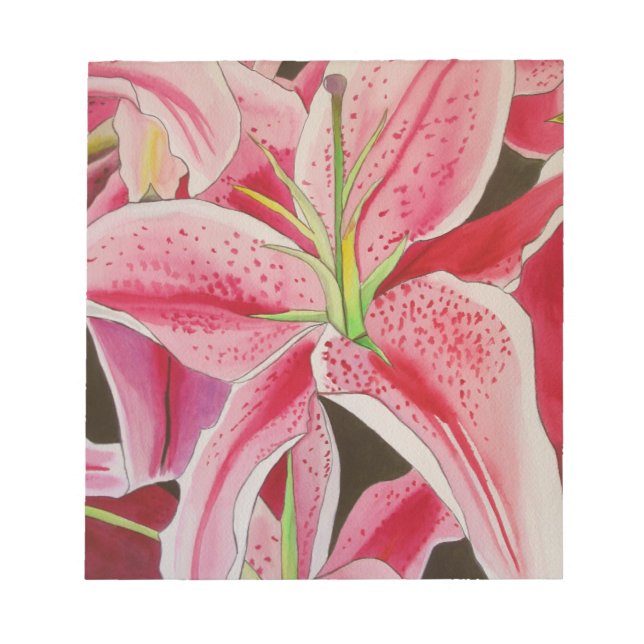 Stargazer pink lily watercolor art flower notepad (Front)