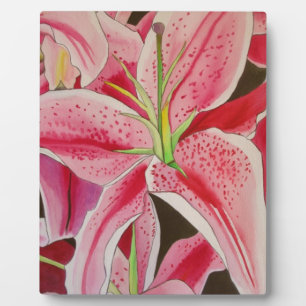 Stargazer pink lily watercolor art flower plaque