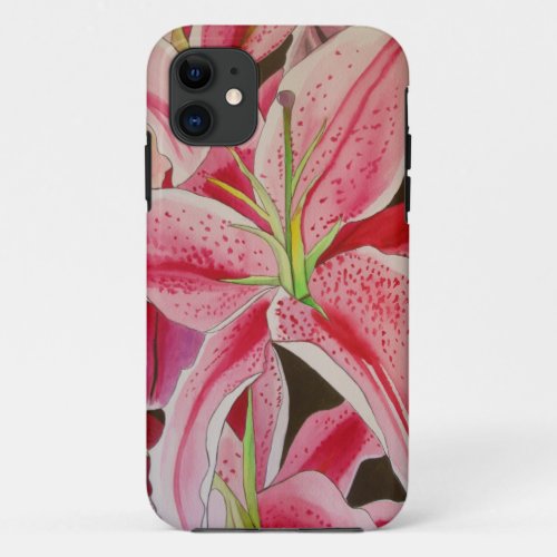 Stargazer pink lily watercolor original art iPhone 11 case