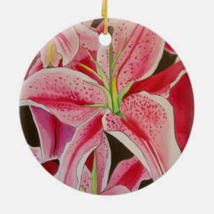 Stargazer Pink Lily watercolor original art flower Ceramic Ornament