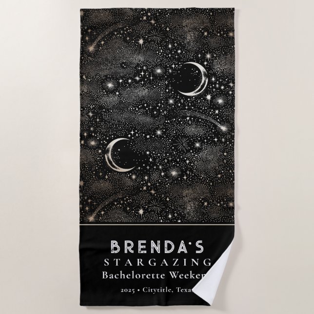 Stargazing Bachelorette Weekend Celestial Black Beach Towel (Front)