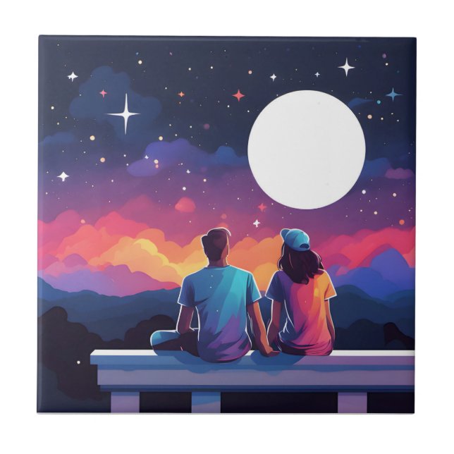 Stargazing Couple Ceramic Tile (Front)