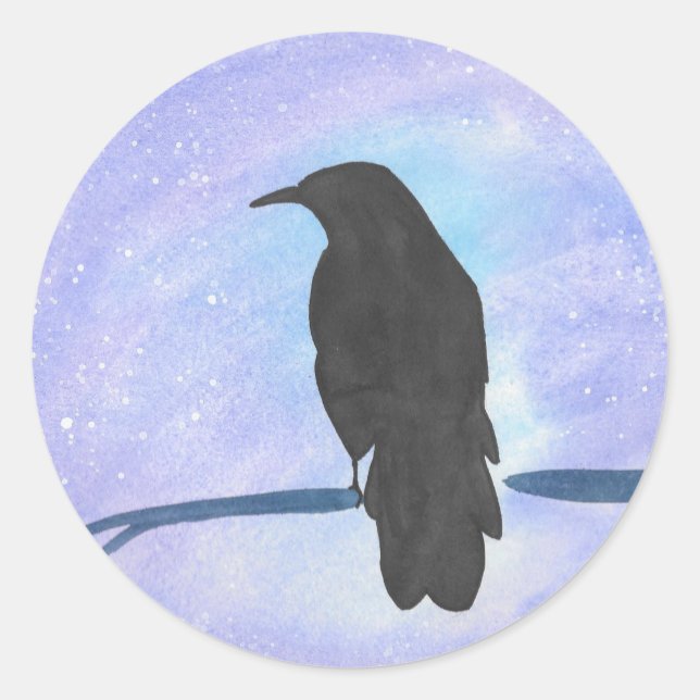 Stargazing Crow Classic Round Sticker (Front)