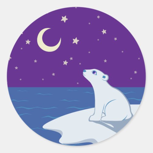 Stargazing Polar Bear Cub Art Classic Round Sticker