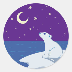 Stargazing Polar Bear Cub Art Classic Round Sticker