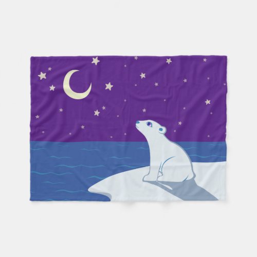 Stargazing Polar Bear Cub Art Fleece Blanket