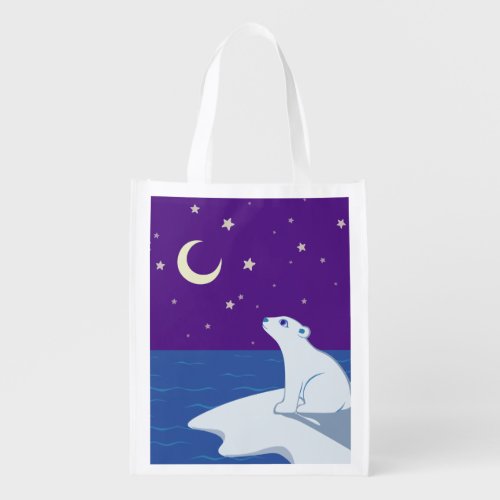 Stargazing Polar Bear Cub Art Reusable Grocery Bag