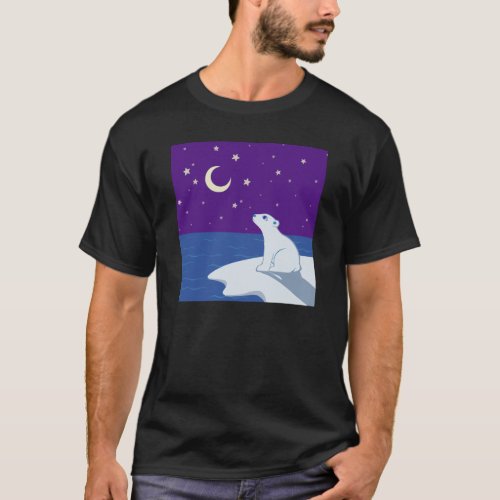 Stargazing Polar Bear Cub Art T_Shirt