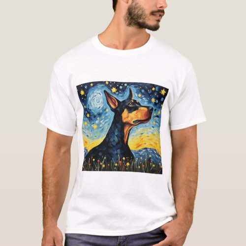 Stargazing Pooch _ A Van Gogh Night in Watercolor  T_Shirt