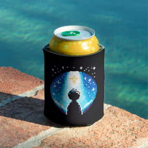 Stargazing Silhouette - Dreamy Pixel Art Night Sky Can Cooler