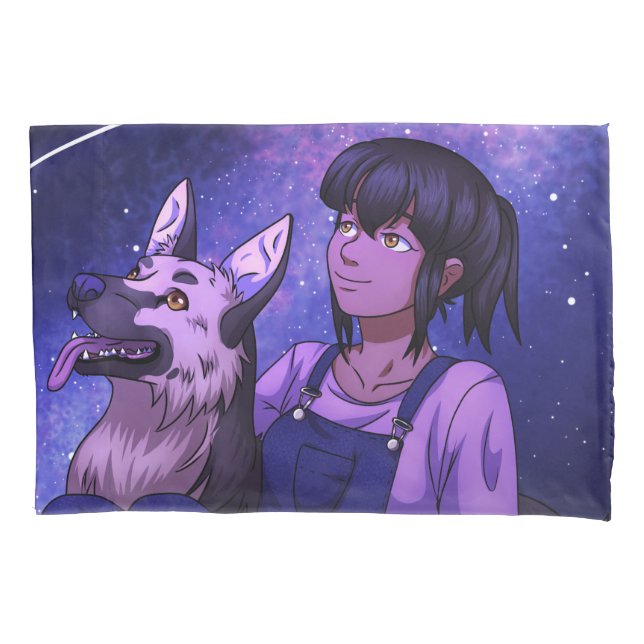 Stargazing with a Dog Pillow Case (Front)