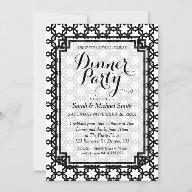 Stari S1 Black+White Dinner Party Invitation (Front)