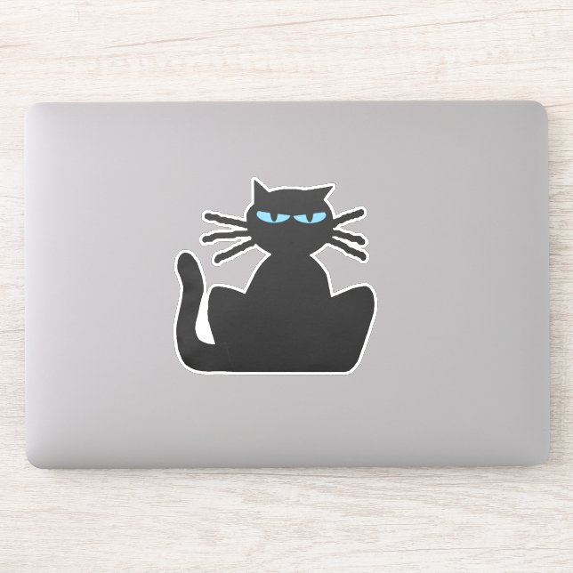 Staring Black Cat with Blue Eyes Contour Sticker (Computer)