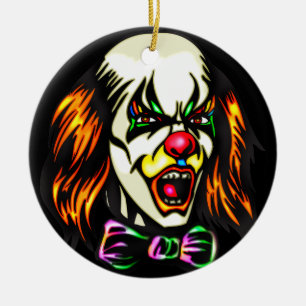 Staring Evil Clown Ceramic Ornament