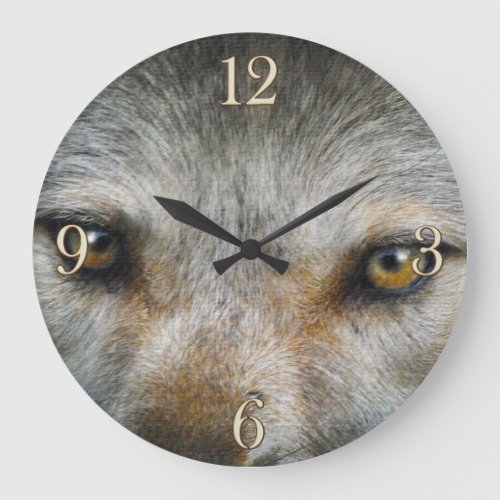 Staring Grey Wolf Eyes Wildlife Art Large Clock