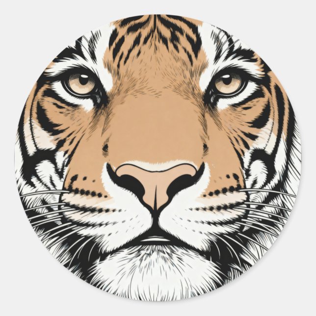 Staring Tiger Face, Tiger Classic Round Sticker (Front)