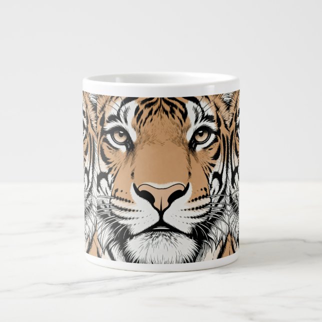 Staring Tiger Face, Tiger Giant Coffee Mug (Front)
