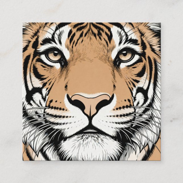 Staring Tiger Face, Tiger Square Business Card (Front)