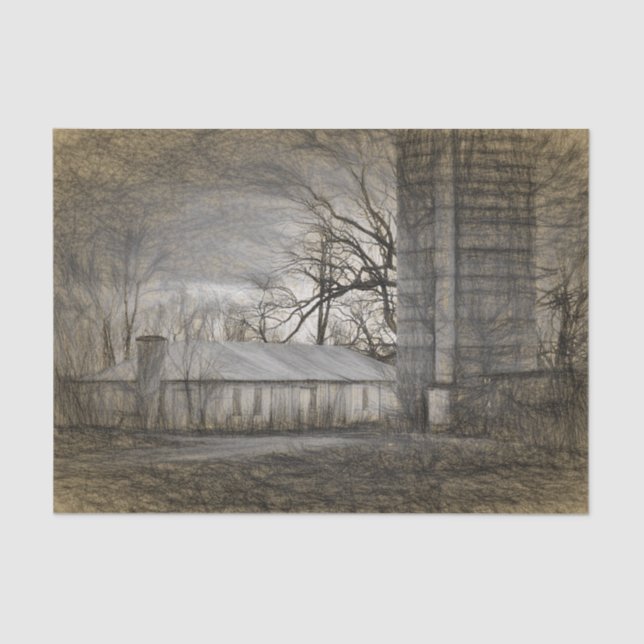 Stark Barn and Silo in Haunted Surroundings Tissue Paper (Front)