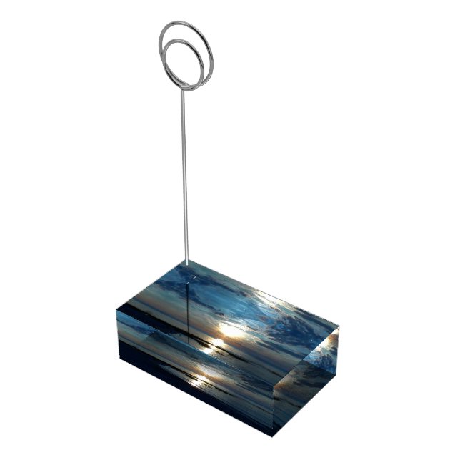 Stark Blue Dramatic Ocean Sunset Wedding Table Place Card Holder (Corner)