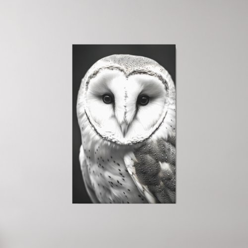 Stark Gaze Monochrome Barn Owl Majestic Portrait Canvas Print