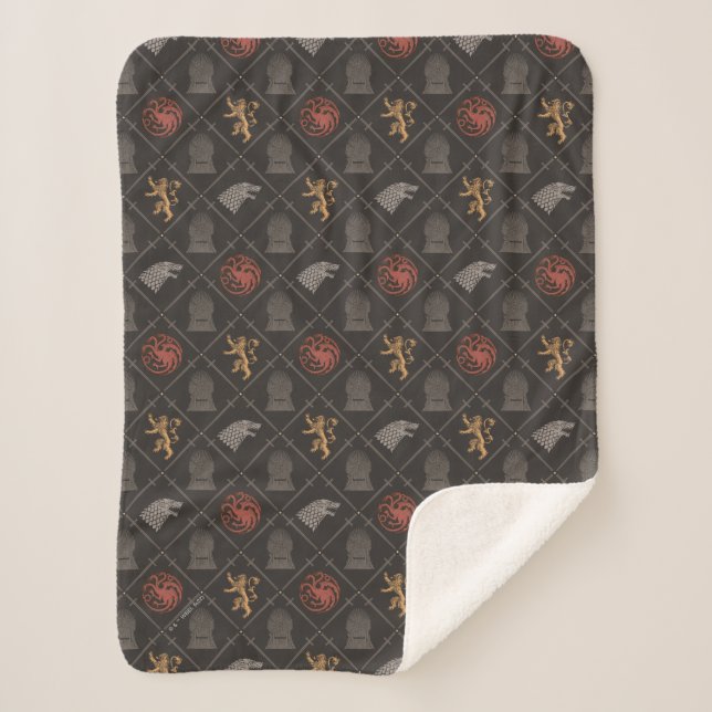 Stark, Lannister, Targaryen, Iron Throne Pattern Sherpa Blanket (Front)