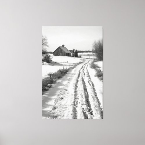 Stark Monochrome Harmony Snow_Laden Path to Vinta Canvas Print