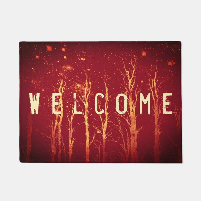 Stark Trees Nature Artsy Red Door Mat (Front)