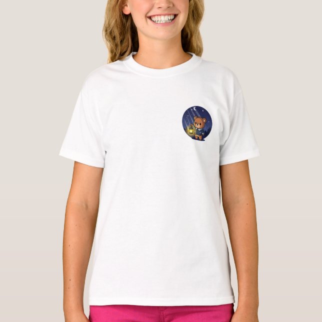 Starlight Bear Lantern Night Path Kids T-Shirt (Front)