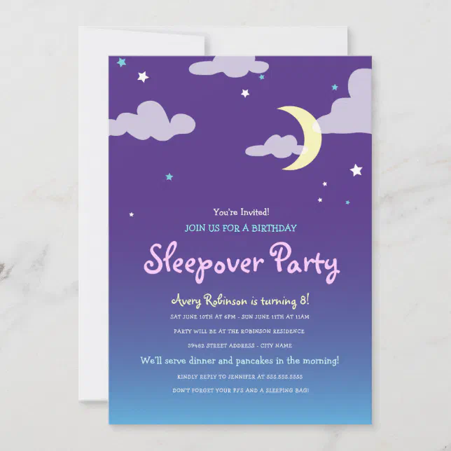 Starlight Birthday Sleepover Party Invitation | Zazzle