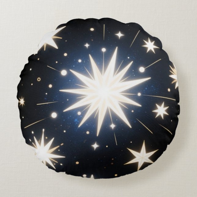 Starlight Bursts ,Radiant Cosmic Pattern Round Pillow (Front)
