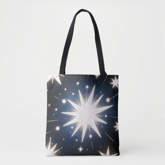 Starlight Bursts ,Radiant Cosmic Pattern Tote Bag (Front)