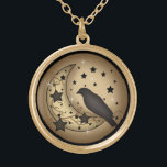 Starlight Crow Pendant Necklace<br><div class="desc">Original art and design by DoodleFairy in black and tan.</div>