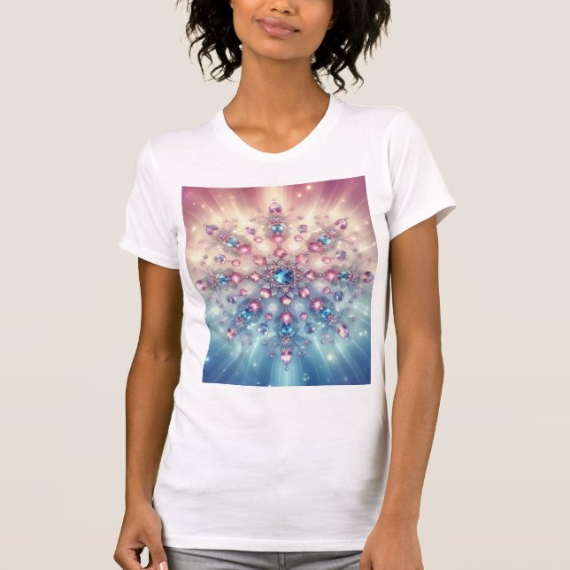 Starlight Crystal Snowflake — Pastel Gem Mandala T-Shirt (Front)