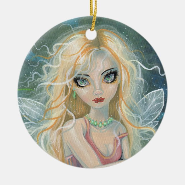 Starlight Fairy Fantasy Art Ceramic Ornament (Front)