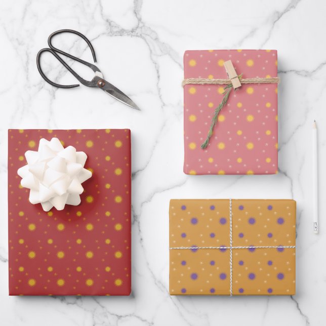 Starlight in three colors wrapping paper set of 3 (Front)