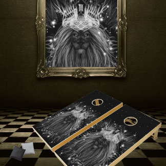 Starlight Lion with Crown Monogram and Team Names Cornhole Set