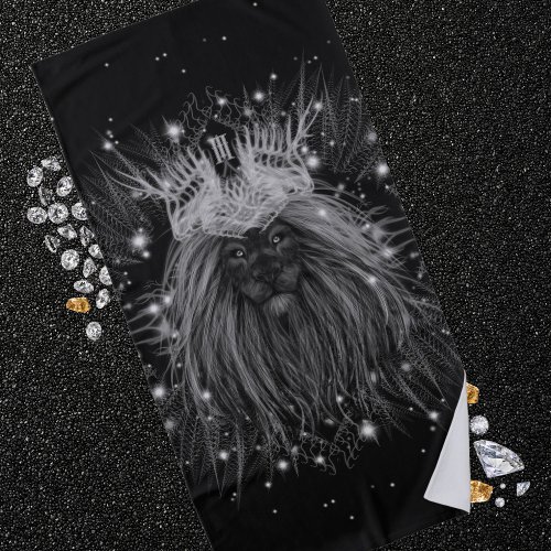 Starlight Lion with Crown Monogram Black Beach Towel