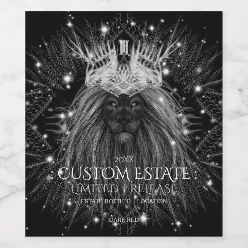 Starlight Lion with Crown Monogram Black Wine Label