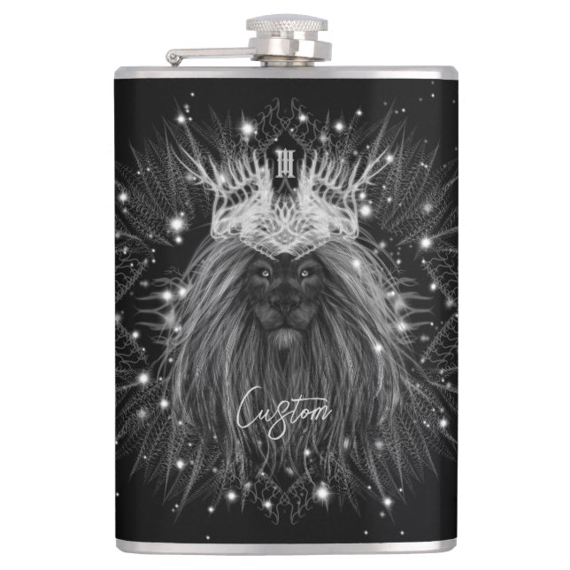 Starlight Lion with Crown Monogram Flask (Front)