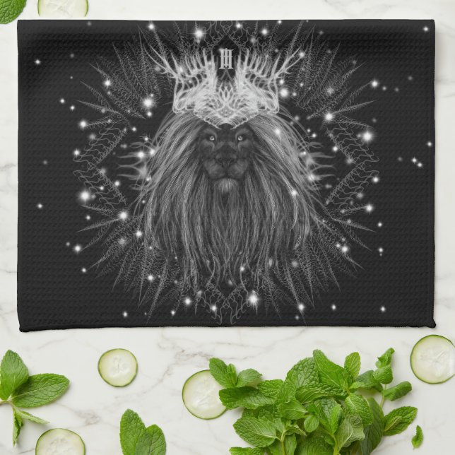 Starlight Lion with Crown Monogram Kitchen Towel (Folded)