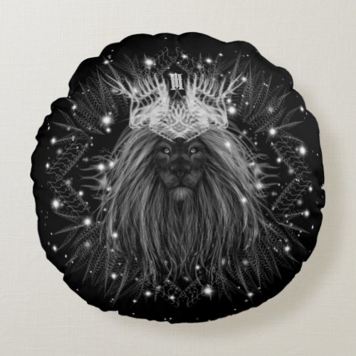 Starlight Lion with Crown Monogram Round Pillow