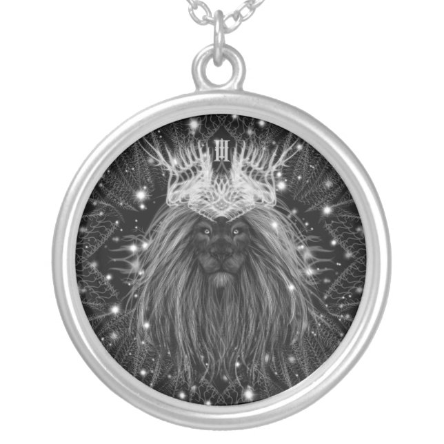 Starlight Lion with Crown Monogram Silver Plated Necklace (Front)