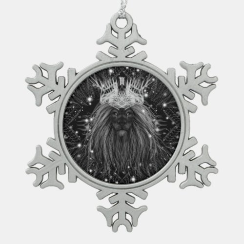 Starlight Lion with Crown Monogram Snowflake Pewter Christmas Ornament