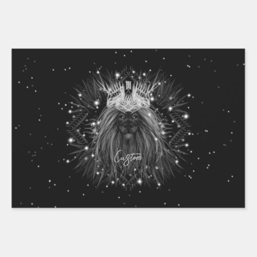 Starlight Lion with Crown Monogram Wrapping Paper Sheets