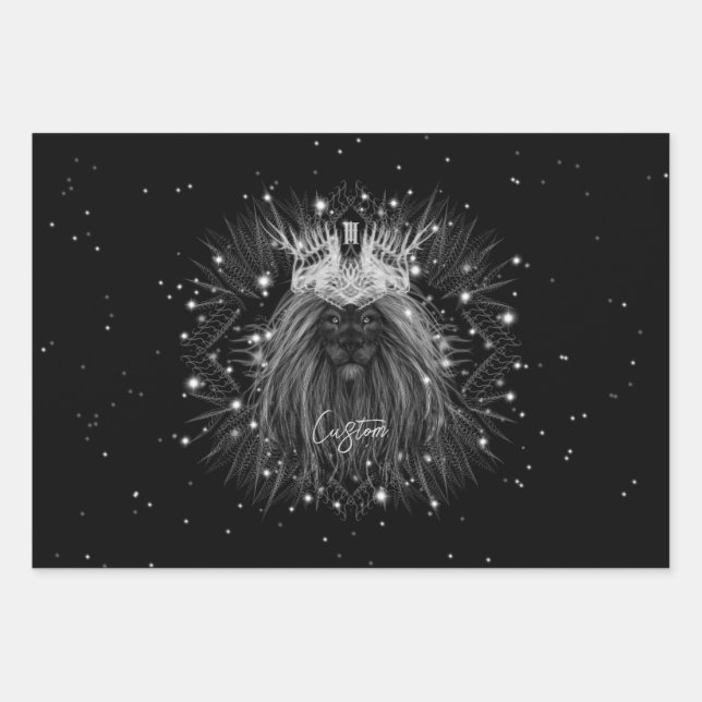 Starlight Lion with Crown Monogram Wrapping Paper Sheets (Front)