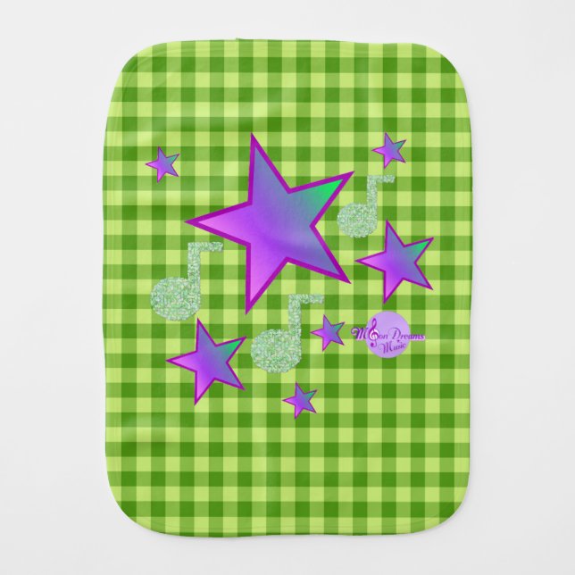 Starlight Lullaby Green Gingham Baby Burp Cloth (Front)