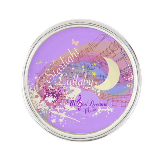 Starlight Lullaby Silver Plated Round Lapel Pin (Front)